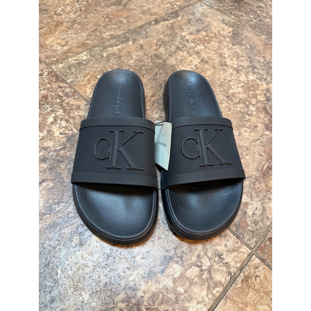 Calvin Klein Jeans Womens Black CK Logo Slide Sandals CMW-LINDERZ-R Size 8